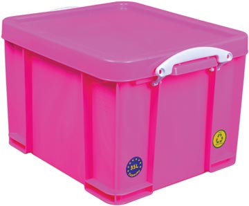 Boite de rangement 35l 480 x 390 x 310 mm néon rose avec poignées blanches really useful box