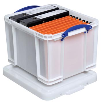 Really Useful Box boîte de rangement 35 litre, blanc avec poignées bleues