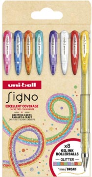 Uni-ball roller Signo Glitter, pointe large, couleurs assorties, étui de 5 pièces
