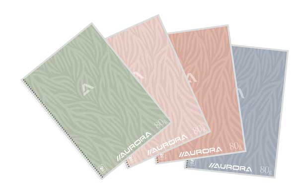 Spiraalschrift karton gelijnd 60 vel 80gr a4 assorti aurora