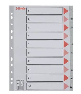 Intercalaires 1-10 gris pp a4 esselte