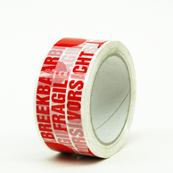 Tape pp breekbaar 50mmx66m 28 micron wit met rode opdruk