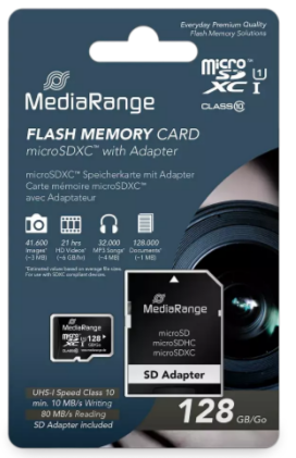 Micro sdxc card 128 gm mr945 with adapter mediarange