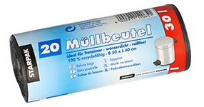 P.20 afvalzakken 17 micron ldpe 60 x 50 cm 30 liter grijs