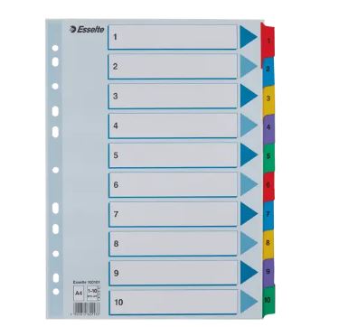 Intercalaires 1-10 assorti carton a4 esselte