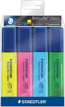 Etui 4 markeerstiften topstar geel/roze/blauw/groen staedtler