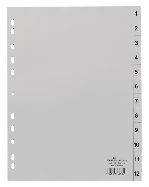 Intercalaires 1-12 a4 gris durable