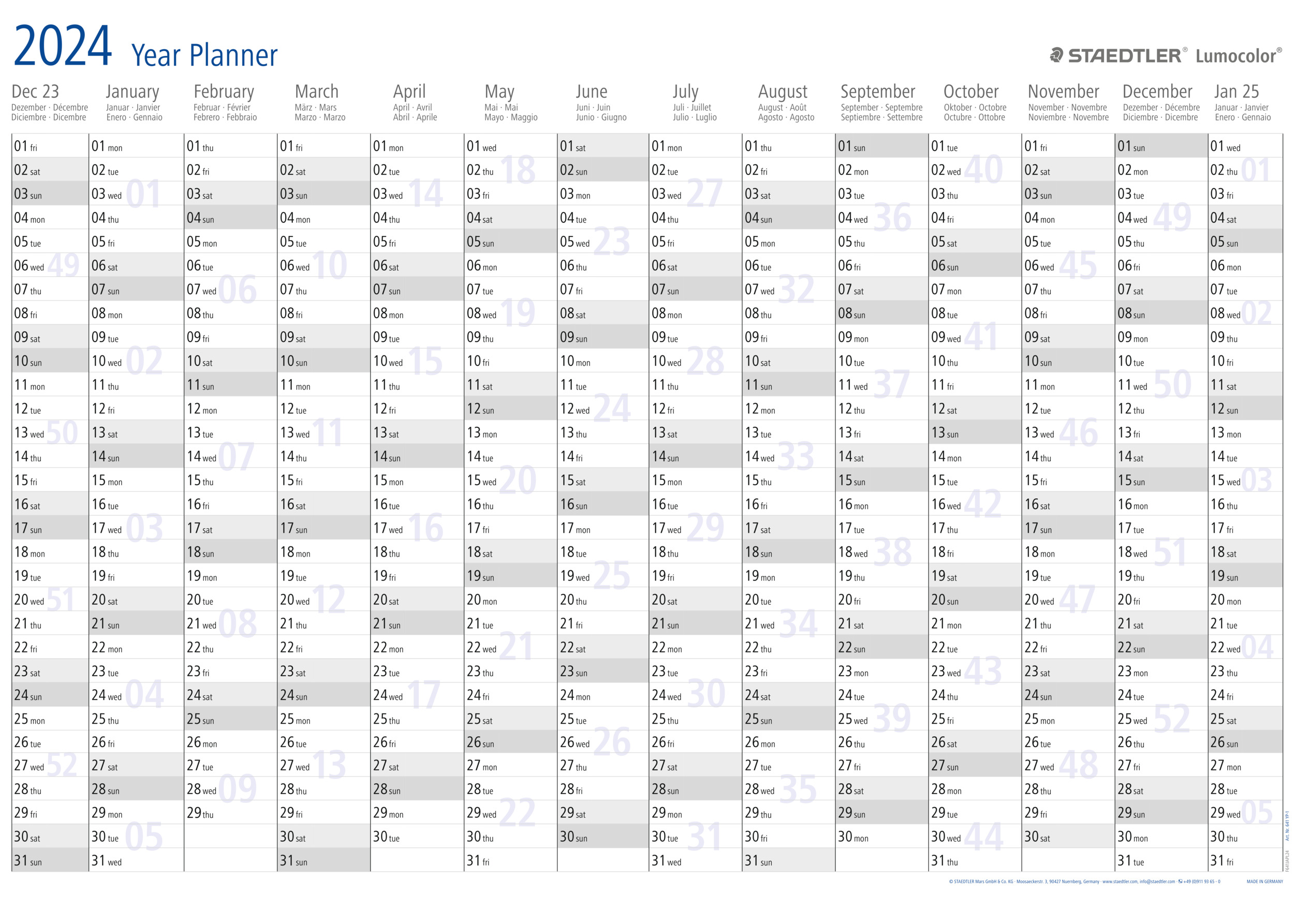 Jaarplanner lumocolor 840x600mm + pen staedtler
