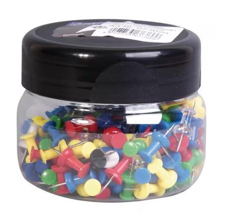 D.200 push pins in plastic pot assorti alco