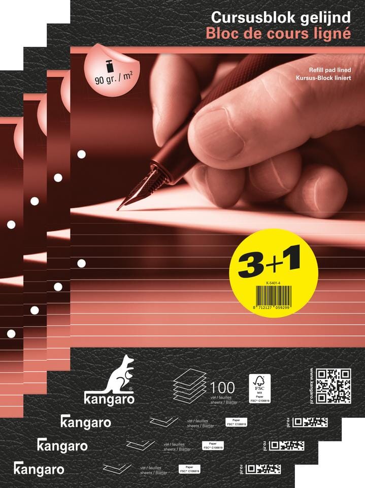 P.3 + 1 gratuit bloc de cours ligné 90gr 100f a4 kangaro