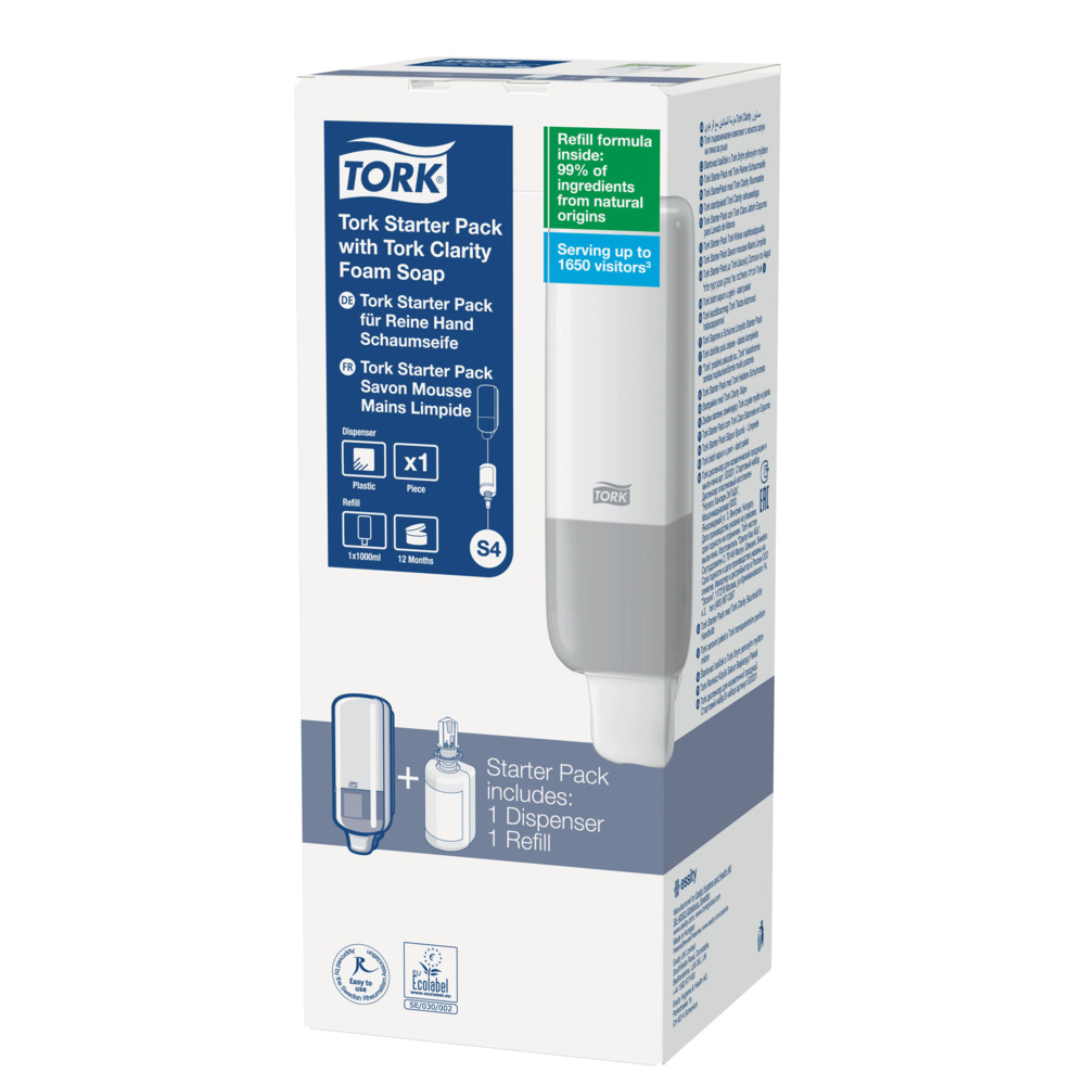 Pack de démarrage distributeur s4 system + savon mousse pure 1l blanc tork