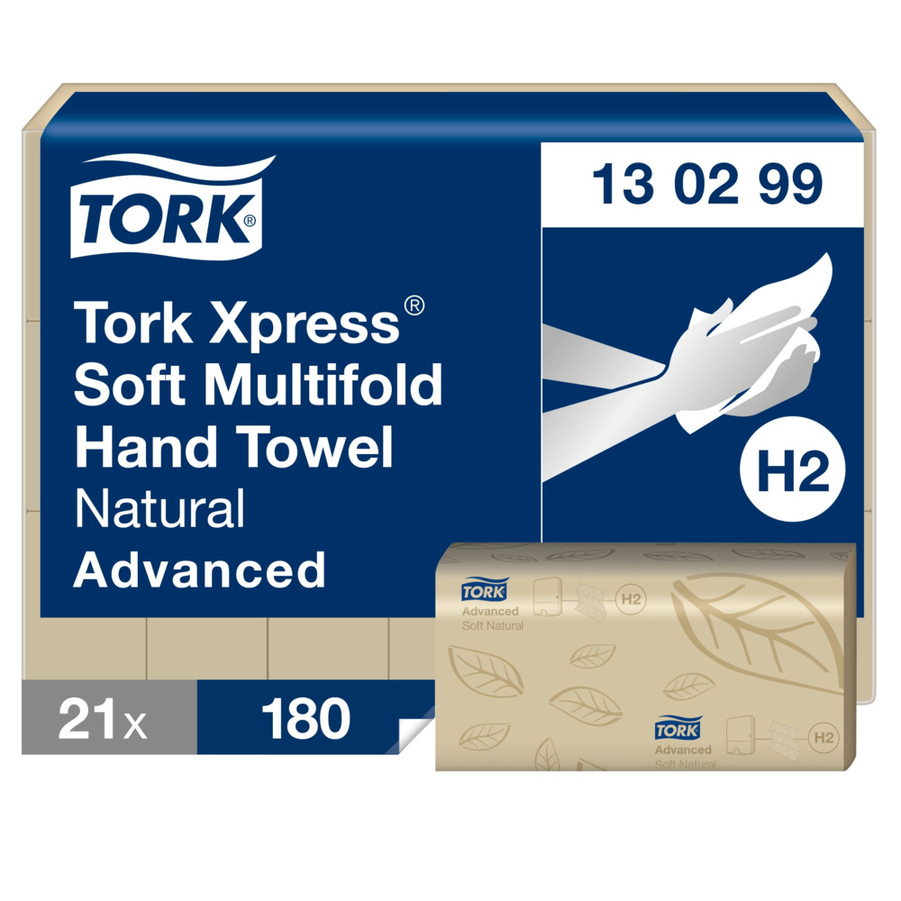 P.21 x 180 intergevouwen handdoekjes xpress multifold 21,3 x 24 cm 2-laags h2-systeem naturel tork