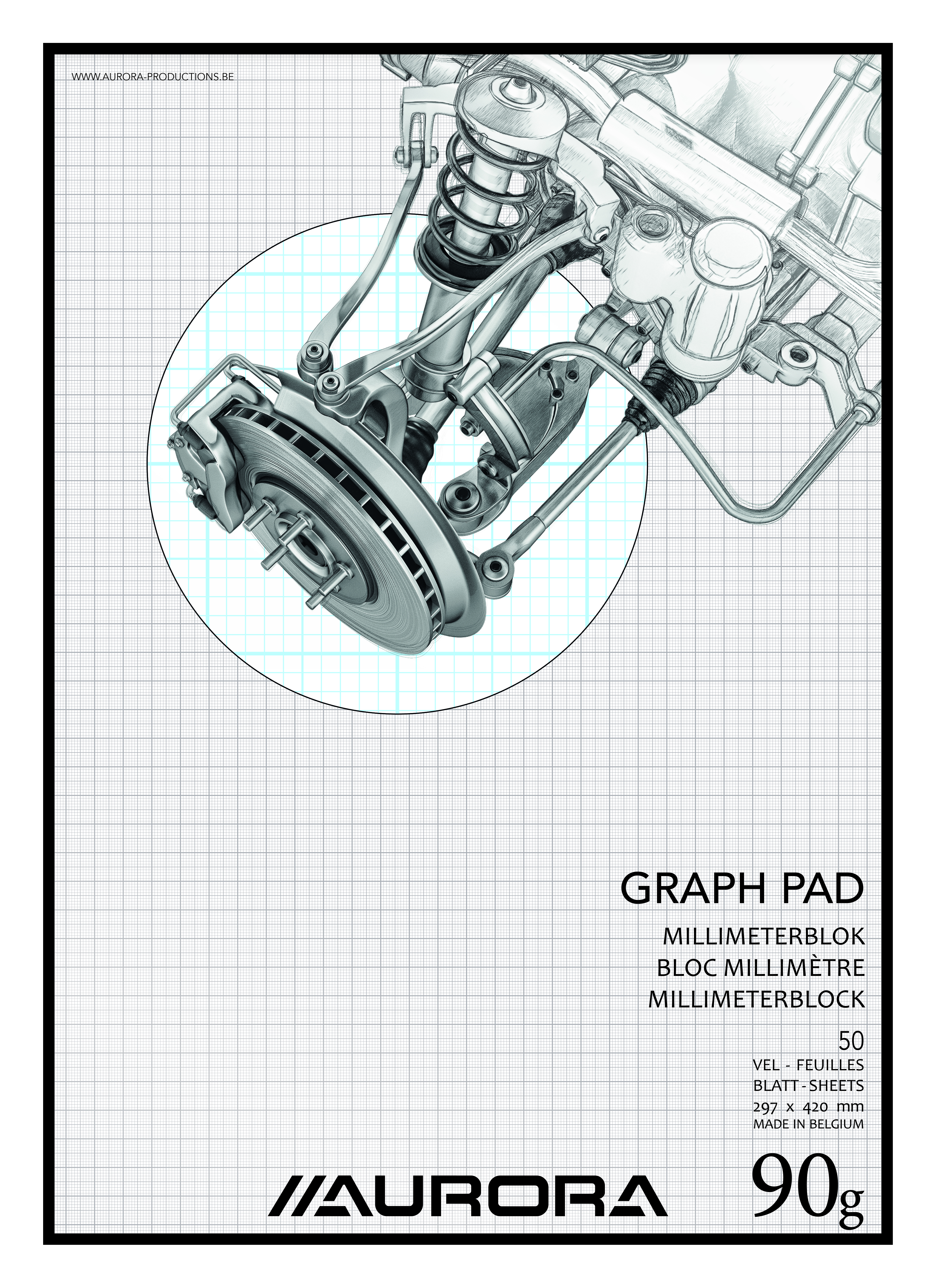 Millimeterpapier blok 50 vel 90gr liniatuur blauw a3 raphael
